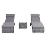Victoria Range Pair of Sun loungers with Side Table, in Slate Grey Weave and Dark Grey Cushions(#516)