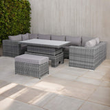 Rose U-Shape Aluminium Modular Corner Sofa Set with Rising Table in Grey Weave(#1019)