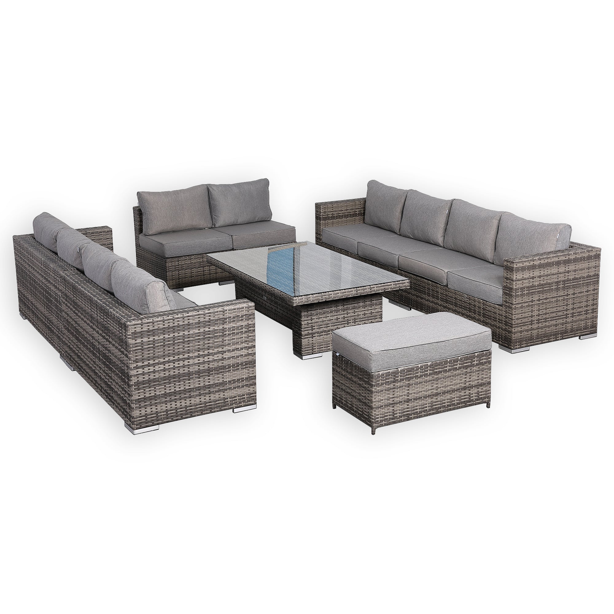 Cambridge U-Shape Modular Corner Sofa Set with Rising Table in Stone Browne Grey Weave(#431)