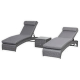 Victoria Range Pair of Sun loungers with Side Table, in Slate Grey Weave and Dark Grey Cushions(#516)