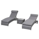 Victoria Range Pair of Sun loungers with Side Table, in Slate Grey Weave and Dark Grey Cushions(#516)