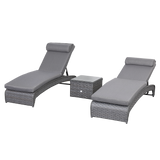 Victoria Range Pair of Sun loungers with Side Table, in Slate Grey Weave and Dark Grey Cushions(#516)
