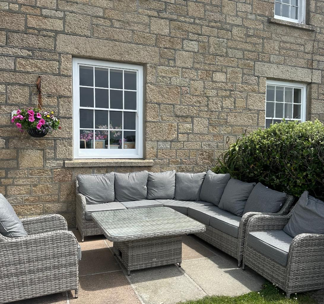 Sicily Aluminium High Back Round Corner Set with Rising Table and Two Chairs in Grey Weave(#911)