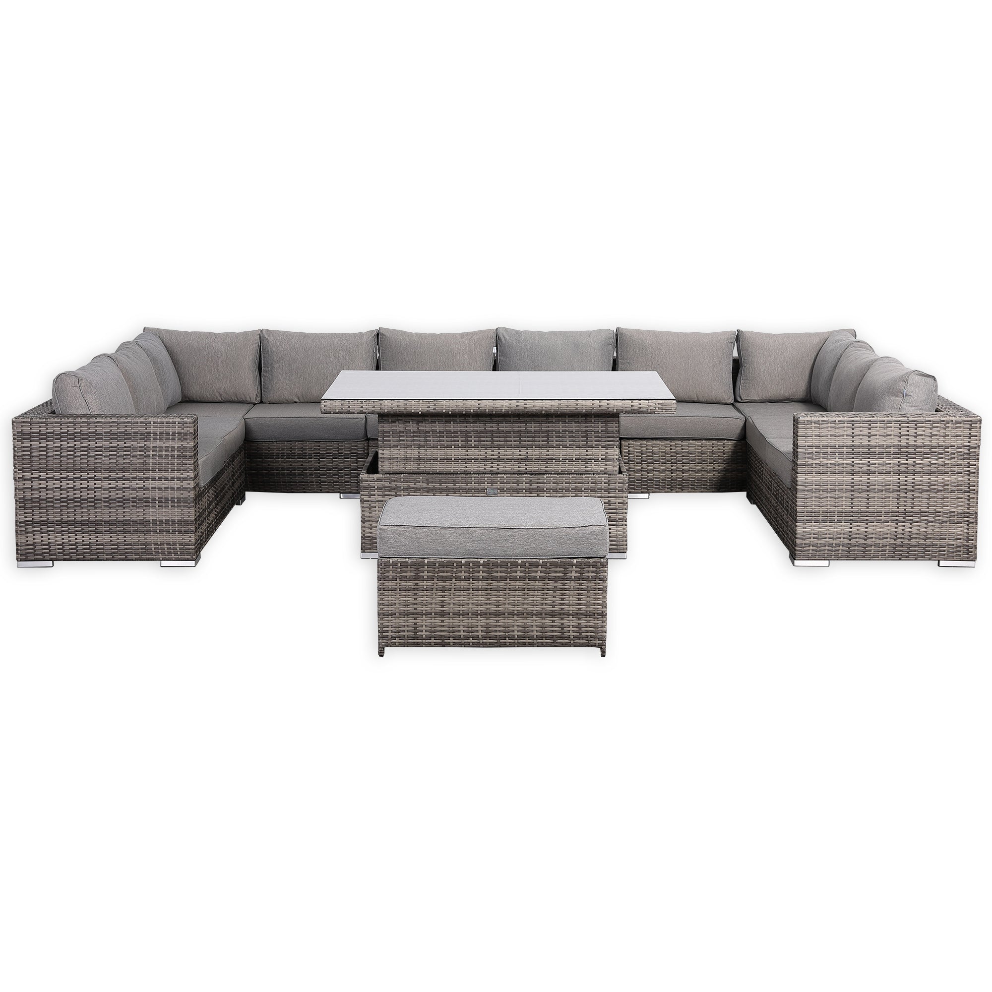Cambridge U-Shape Modular Corner Sofa Set with Rising Table in Stone Browne Grey Weave(#431)