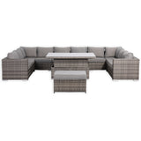 Cambridge U-Shape Modular Corner Sofa Set with Rising Table in Stone Browne Grey Weave(#431)