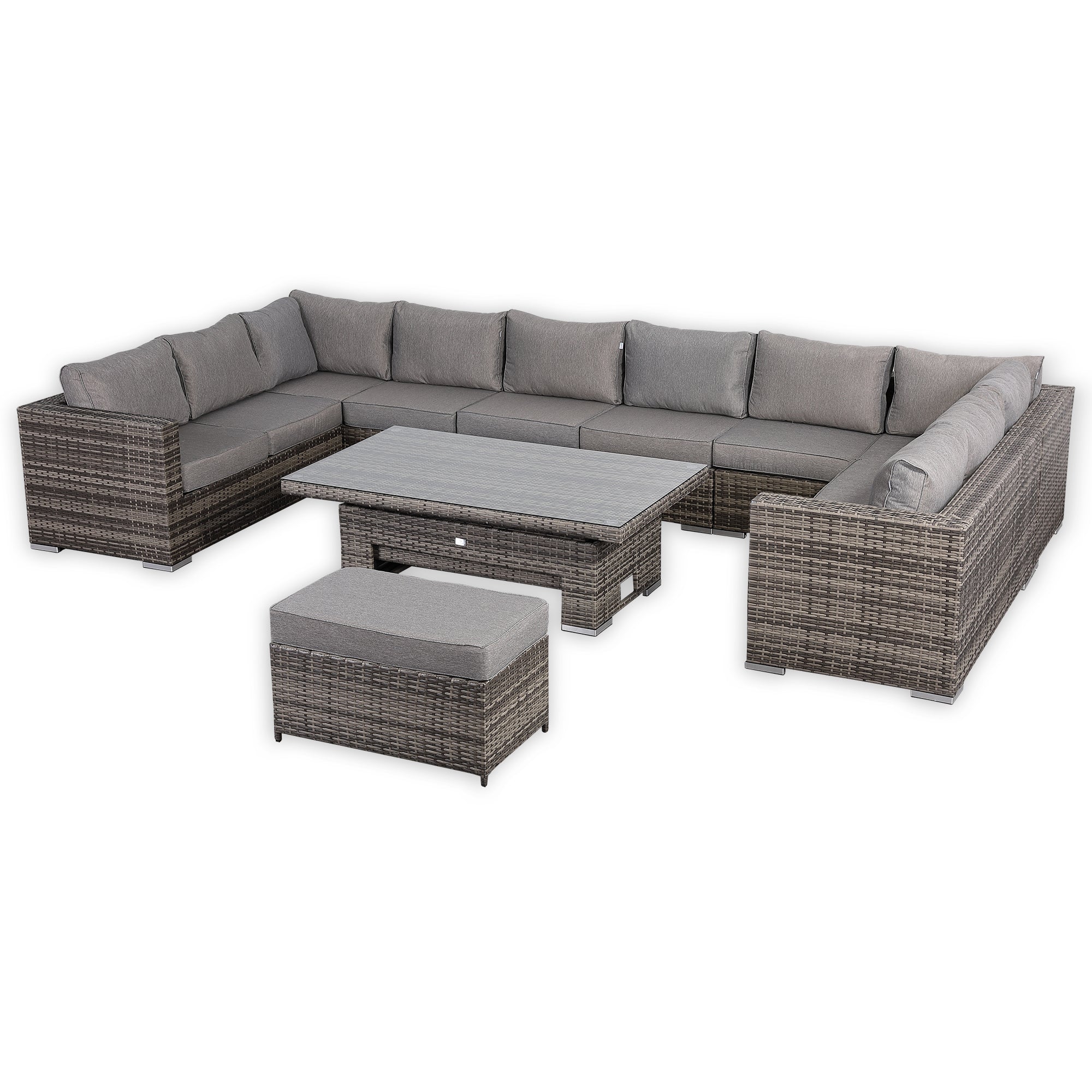 Cambridge U-Shape Modular Corner Sofa Set with Rising Table in Stone Browne Grey Weave(#431)