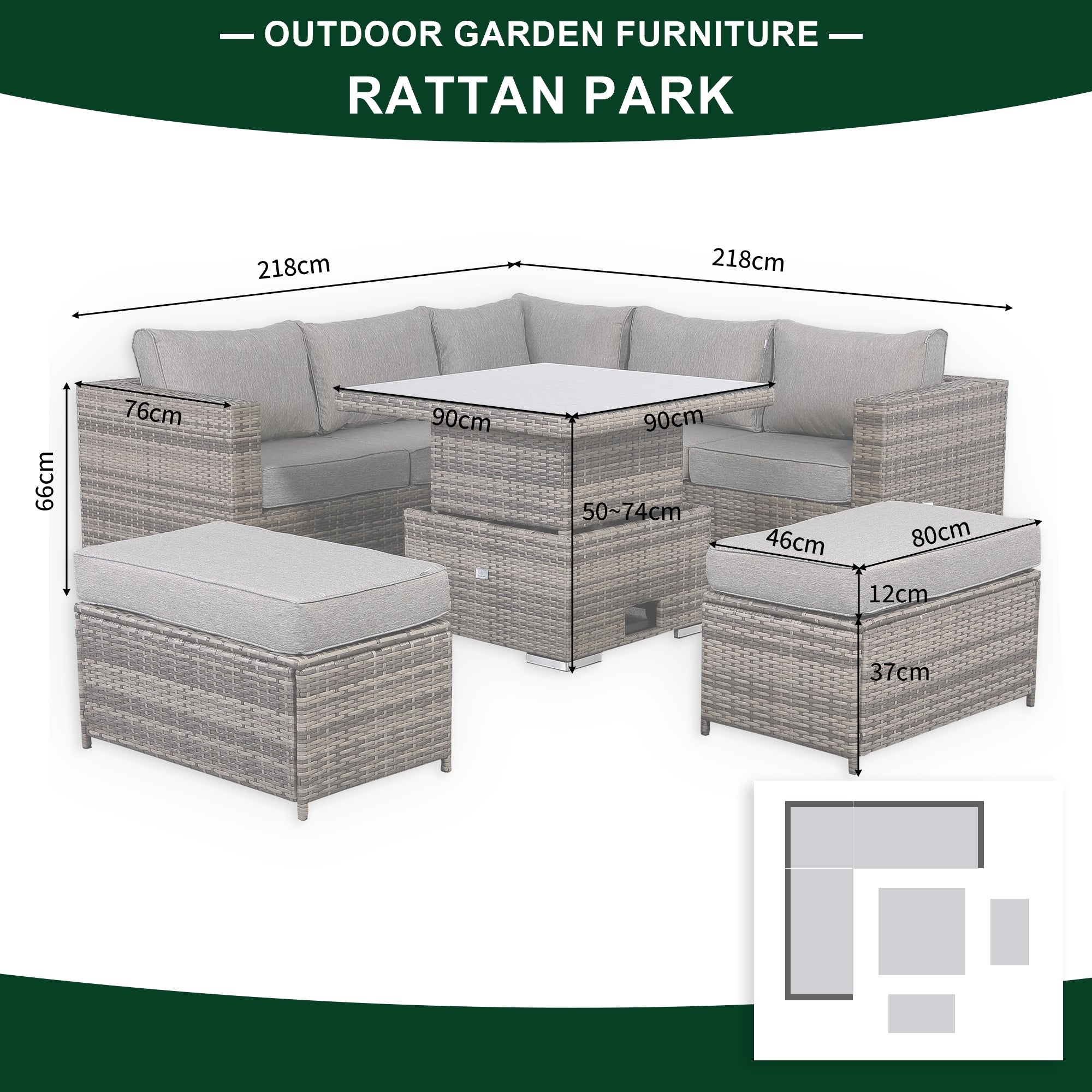 Cambridge Square Corner Sofa Set with Fire Pit Table in Stone Browne Grey weave(#411F)