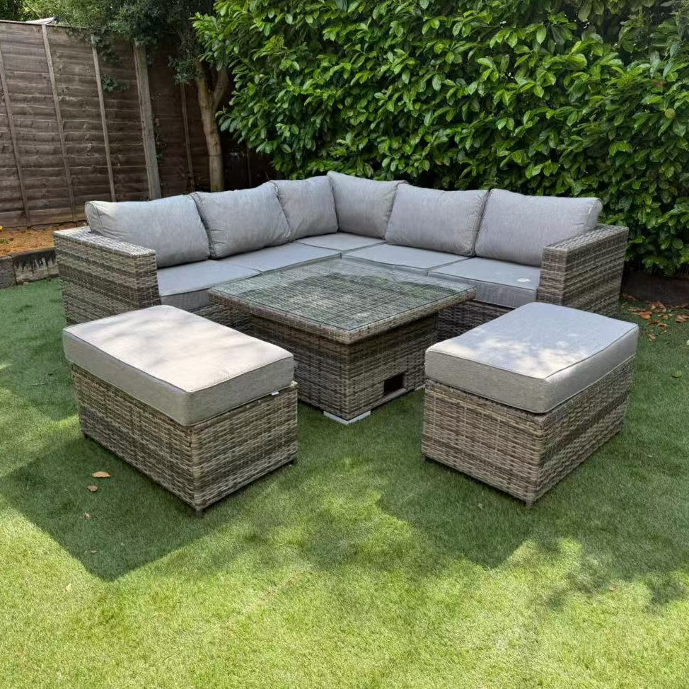 Cambridge Square Corner Sofa Set with Rising Table in Stone Browne Grey weave(#411-2)