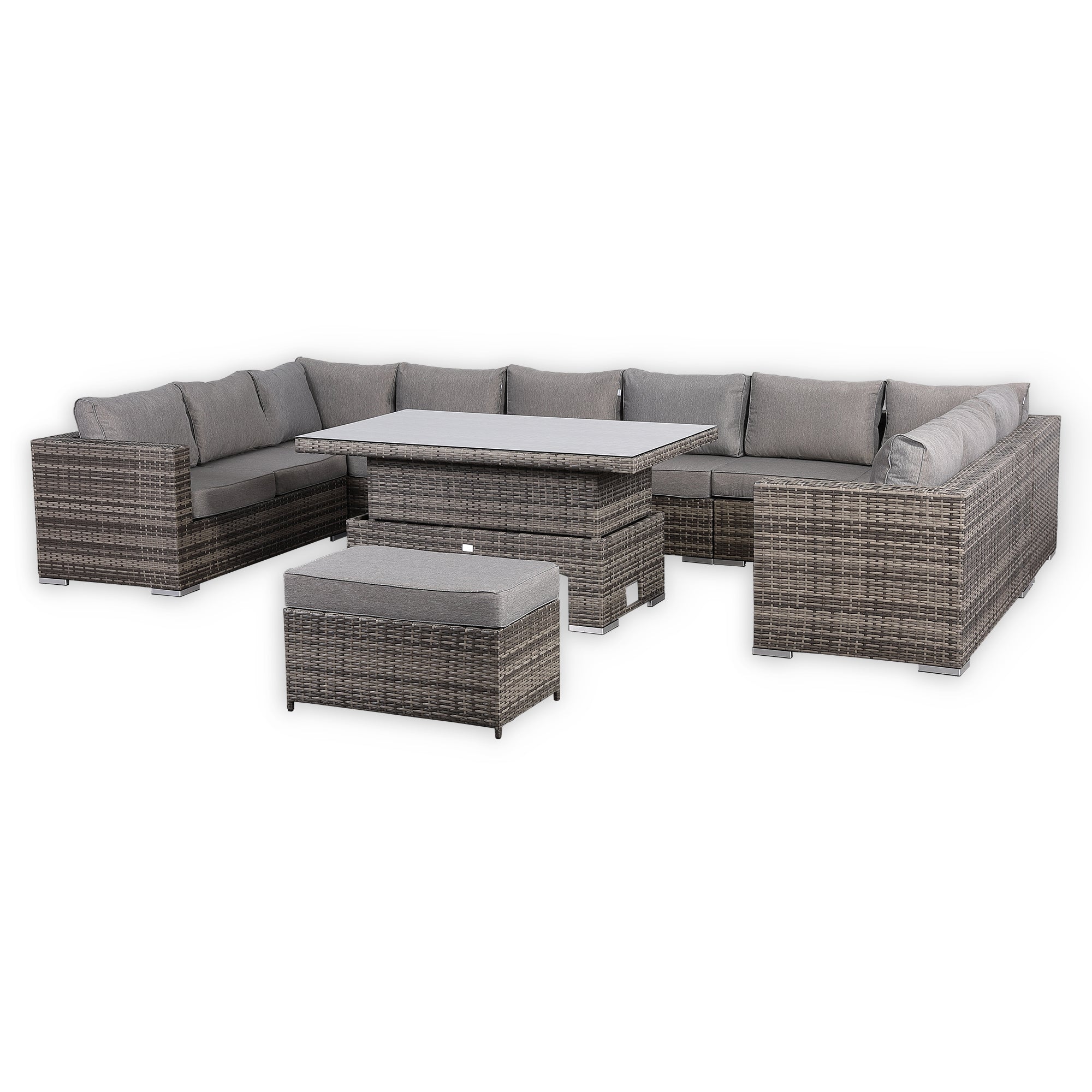 Cambridge U-Shape Modular Corner Sofa Set with Rising Table in Stone Browne Grey Weave(#431)