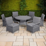 Victoria Range Round Dining Set Table with 6 Chairs in Slate Grey Weave(#508)