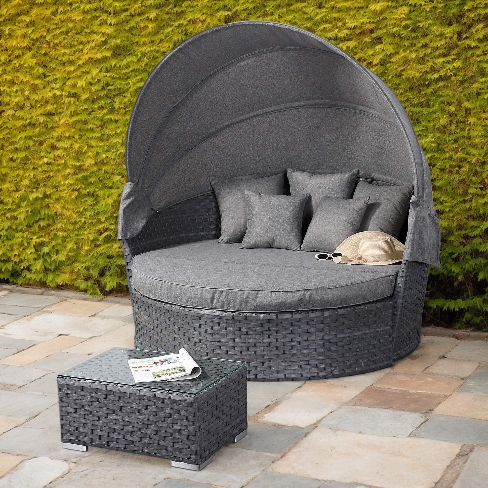 Victoria Range Daybed with Canopy in Slate Grey Weave and Grey Cushions(#515)