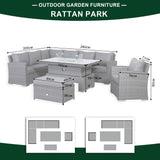 Victoria High Back Modular Corner Sofa Set & Arm Chair with Fire Pit Table in Slate Grey Weave(#529F))