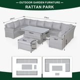 Victoria High Back Large U-Shape Corner Sofa Set with Rising Table in Slate Grey Weave(#531)