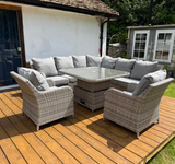 Sicily Aluminium High Back Round Corner Set with Rising Table and Two Chairs in Grey Weave(#911)