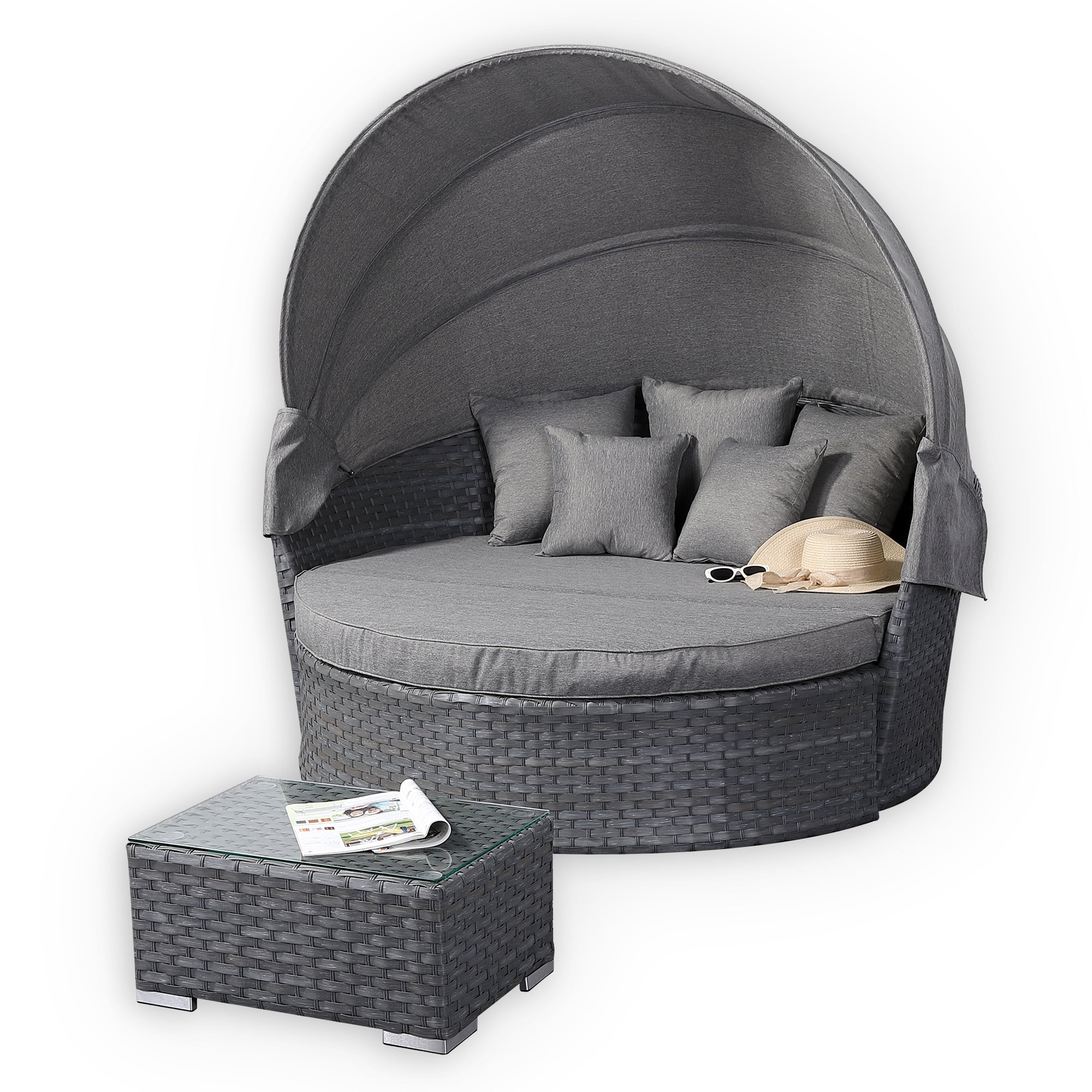 Victoria Range Daybed with Canopy in Slate Grey Weave and Grey Cushions(#515)