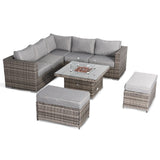 Cambridge Square Corner Sofa Set with Fire Pit Table in Stone Browne Grey weave(#411F)