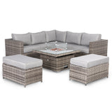 Cambridge Square Corner Sofa Set with Fire Pit Table in Stone Browne Grey weave(#411F)