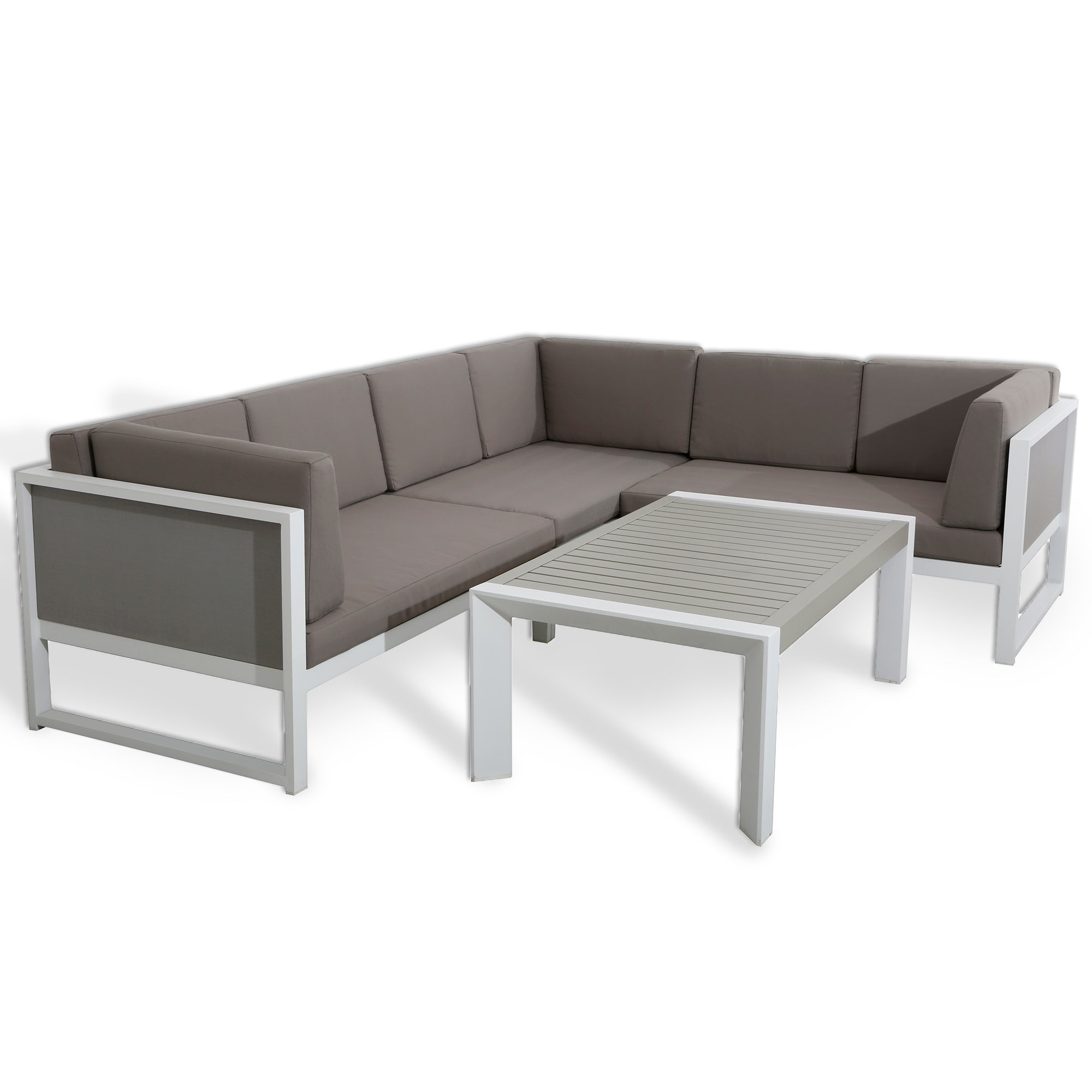 Roma Range Right Hand Corner Sofa Set in white Aluminium Frame with Grey Cushions(#AU01)
