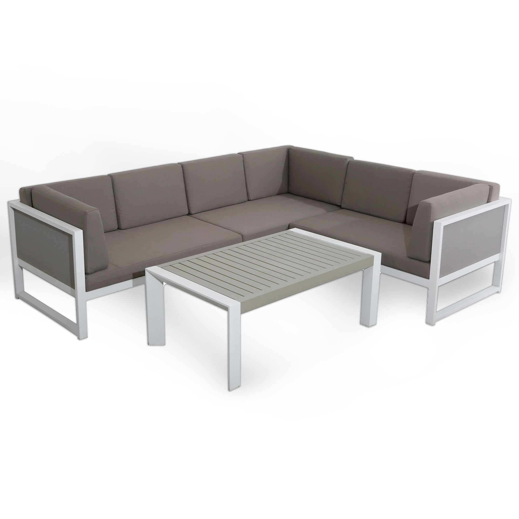 Roma Range Right Hand Corner Sofa Set in white Aluminium Frame with Grey Cushions(#AU01)