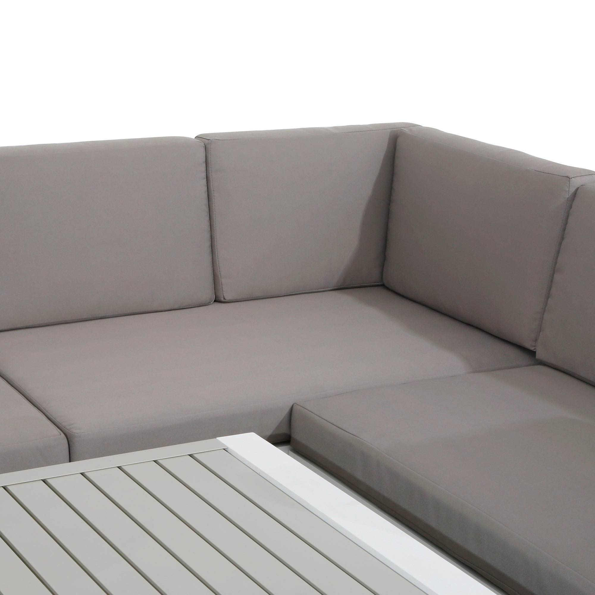 Roma Range Right Hand Corner Sofa Set in white Aluminium Frame with Grey Cushions(#AU01)