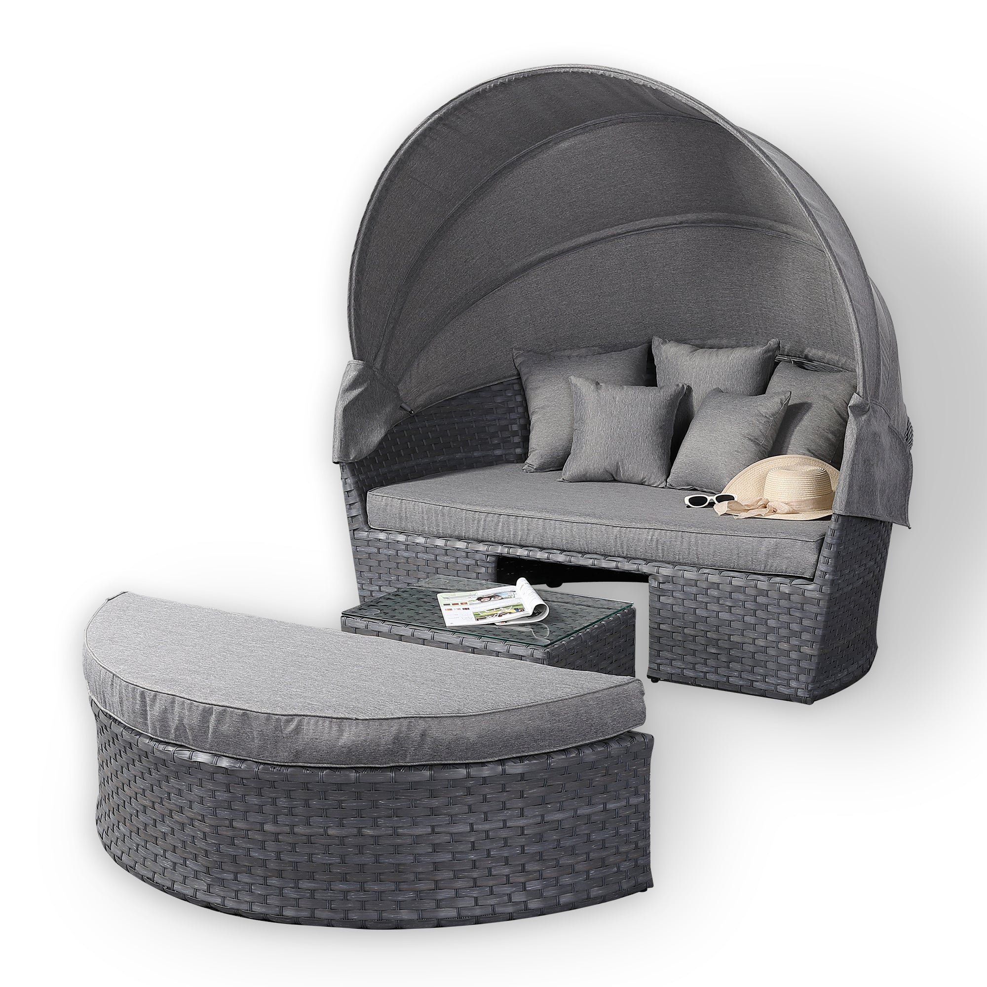 Victoria Range Daybed with Canopy in Slate Grey Weave and Grey Cushions(#515)