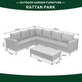 St Lawrence Range large modular  Corner Sofa Set in Round Brown Rattan with Cushions and Teak Wood Table Top(#BG03)