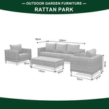 St Lawrence Range Large Modular Sofa Set in Round Brown Rattan with Cushions and Teak Wood Table Top(#BG04)