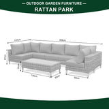 St Lawrence Range U-Shape modular Corner Sofa Set in Round Grey Rattan with Grey Cushions and Teak Wood Table Top(#GG17)
