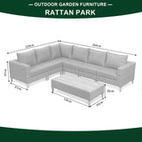 St Lawrence Range Large modular  Corner Sofa Set in Round Grey Rattan with Grey Cushions and Teak Wood Table Top(#GG18)