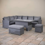 Victoria High Back Modular Corner Sofa Set with Rising Table in Slate Grey Weave