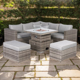 Cambridge Square Corner Sofa Set with Fire Pit Table in Stone Browne Grey weave(#411F)