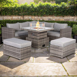 Cambridge Square Corner Sofa Set with Fire Pit Table in Stone Browne Grey weave(#411F)