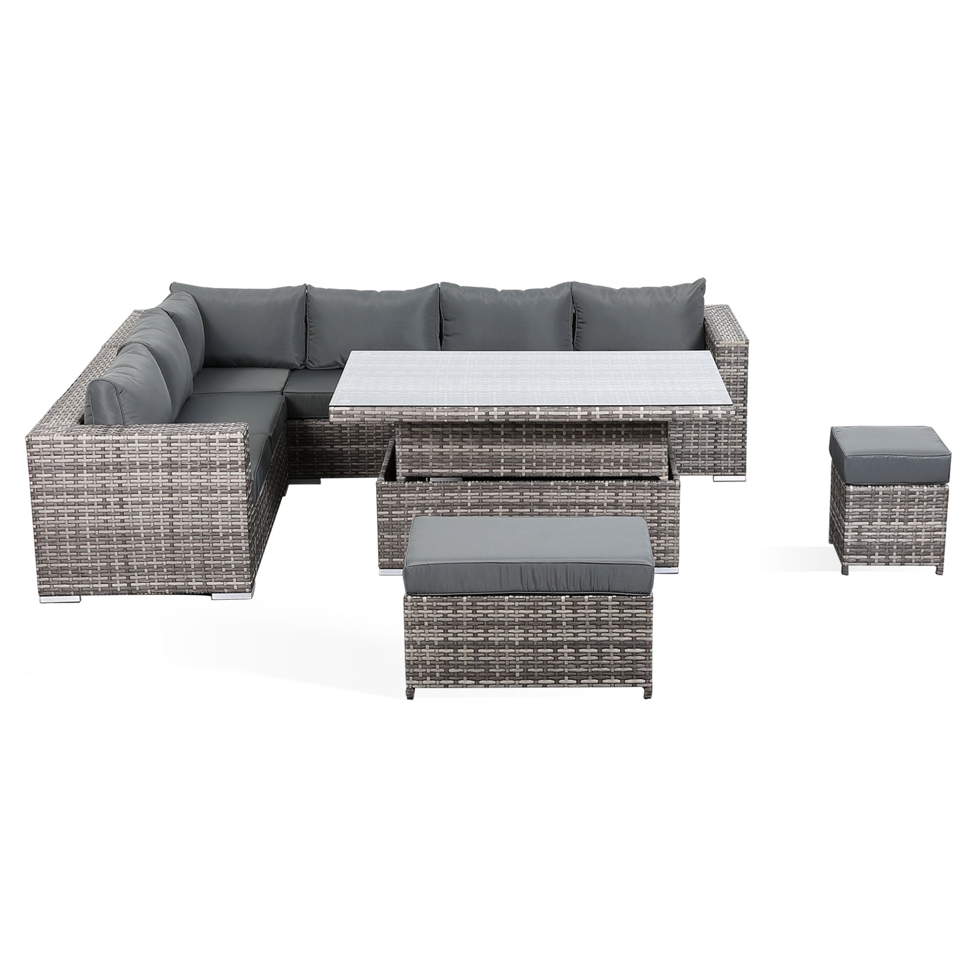 Rattan Park Colette Range Aluminium  Frame  Modular Corner Sofa with Rising Table in Medium Grey Weave