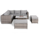Cambridge Square Corner Sofa Set with Fire Pit Table in Stone Browne Grey weave(#411F)