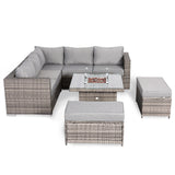 Cambridge Square Corner Sofa Set with Fire Pit Table in Stone Browne Grey weave(#411F)