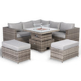 Cambridge Square Corner Sofa Set with Fire Pit Table in Stone Browne Grey weave(#411F)