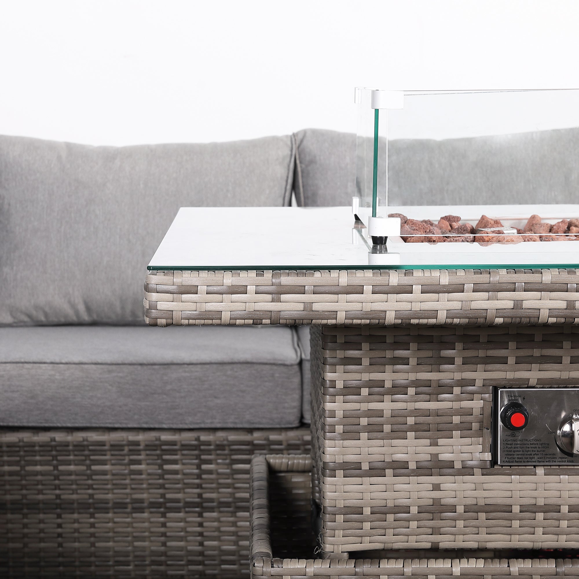 Cambridge Square Corner Sofa Set with Fire Pit Table in Stone Browne Grey weave(#411F)