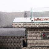 Cambridge Square Corner Sofa Set with Fire Pit Table in Stone Browne Grey weave(#411F)