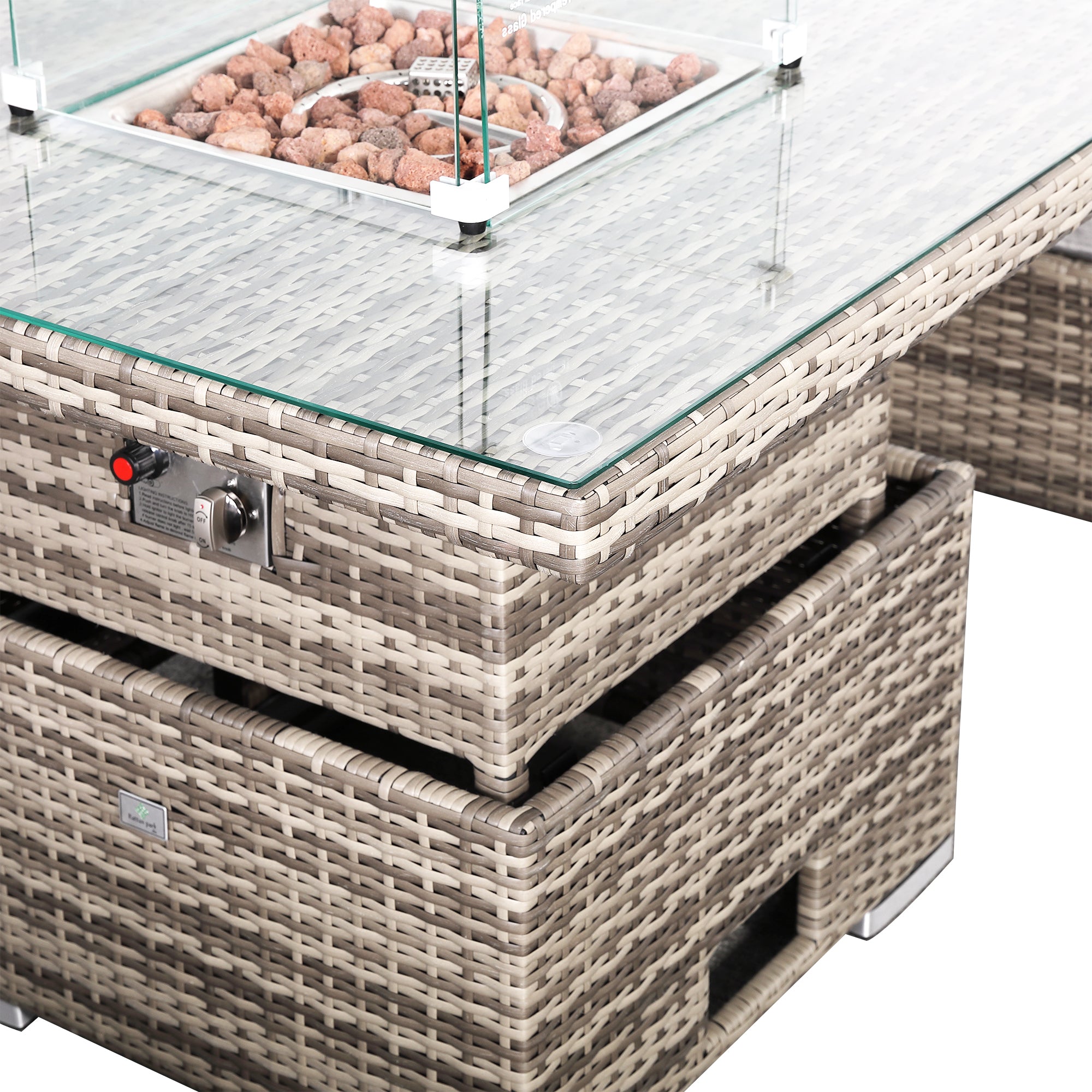 Cambridge Square Corner Sofa Set with Fire Pit Table in Stone Browne Grey weave(#411F)