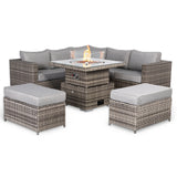 Cambridge Square Corner Sofa Set with Fire Pit Table in Stone Browne Grey weave(#411F)