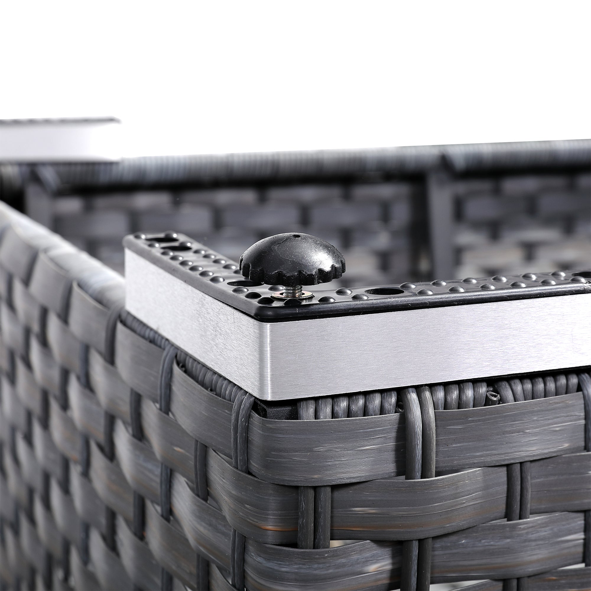 Victoria High Back Modular Corner Sofa Set & Arm Chair with Fire Pit Table in Slate Grey Weave(#529F))