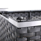 Victoria High Back Modular Corner Sofa Set & Arm Chair with Fire Pit Table in Slate Grey Weave(#529F))