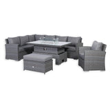 Victoria High Back Modular Corner Sofa Set & Arm Chair with Fire Pit Table in Slate Grey Weave(#529F))