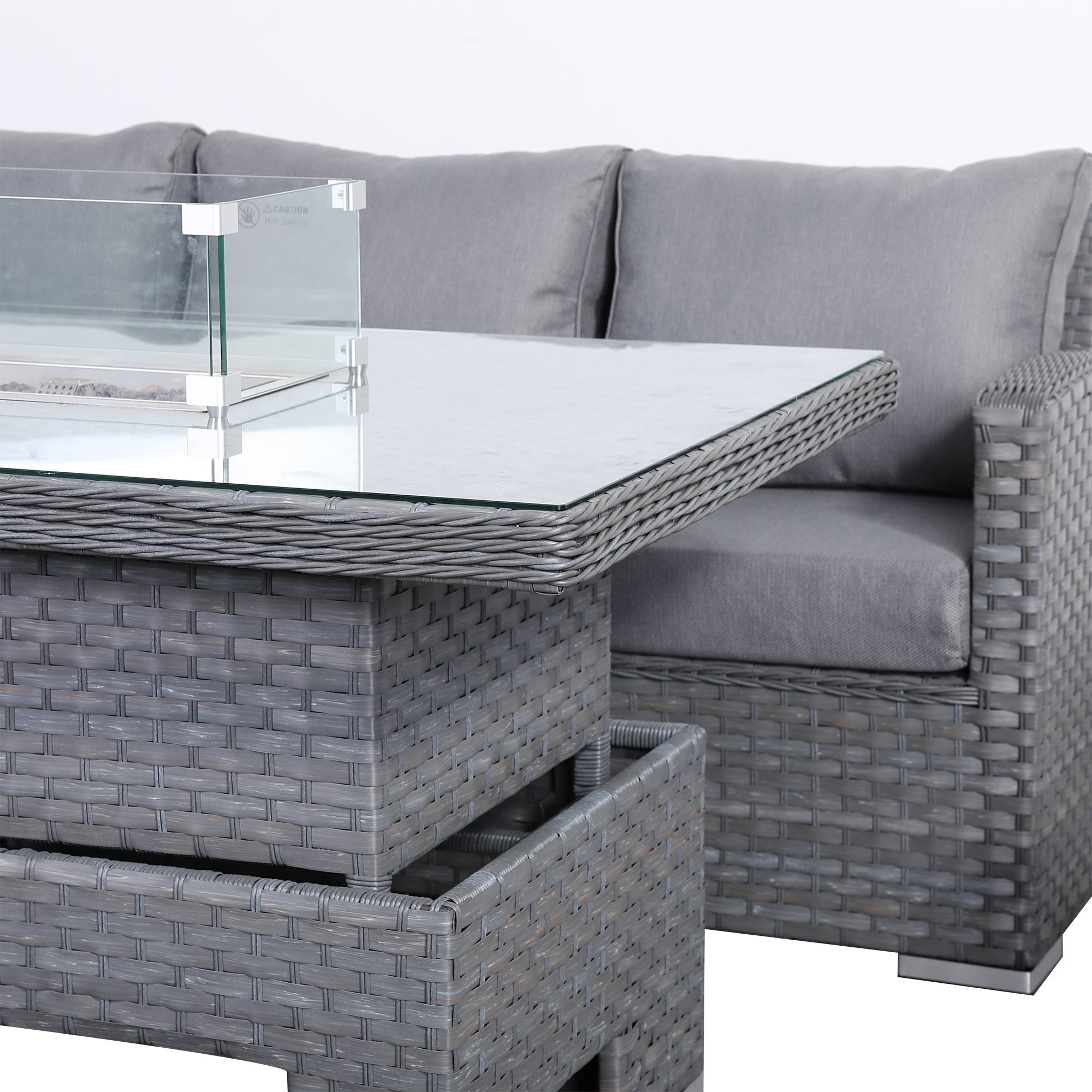 Victoria High Back Modular Corner Sofa Set & Arm Chair with Fire Pit Table in Slate Grey Weave(#529F))