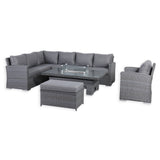 Victoria High Back Modular Corner Sofa Set & Arm Chair with Fire Pit Table in Slate Grey Weave(#529F))