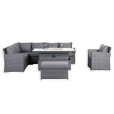 Victoria High Back Modular Corner Sofa Set & Arm Chair with Fire Pit Table in Slate Grey Weave(#529F))