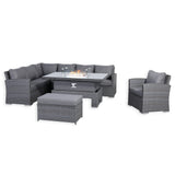 Victoria High Back Modular Corner Sofa Set & Arm Chair with Fire Pit Table in Slate Grey Weave(#529F))