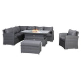 Victoria High Back Modular Corner Sofa Set & Arm Chair with Fire Pit Table in Slate Grey Weave(#529F))