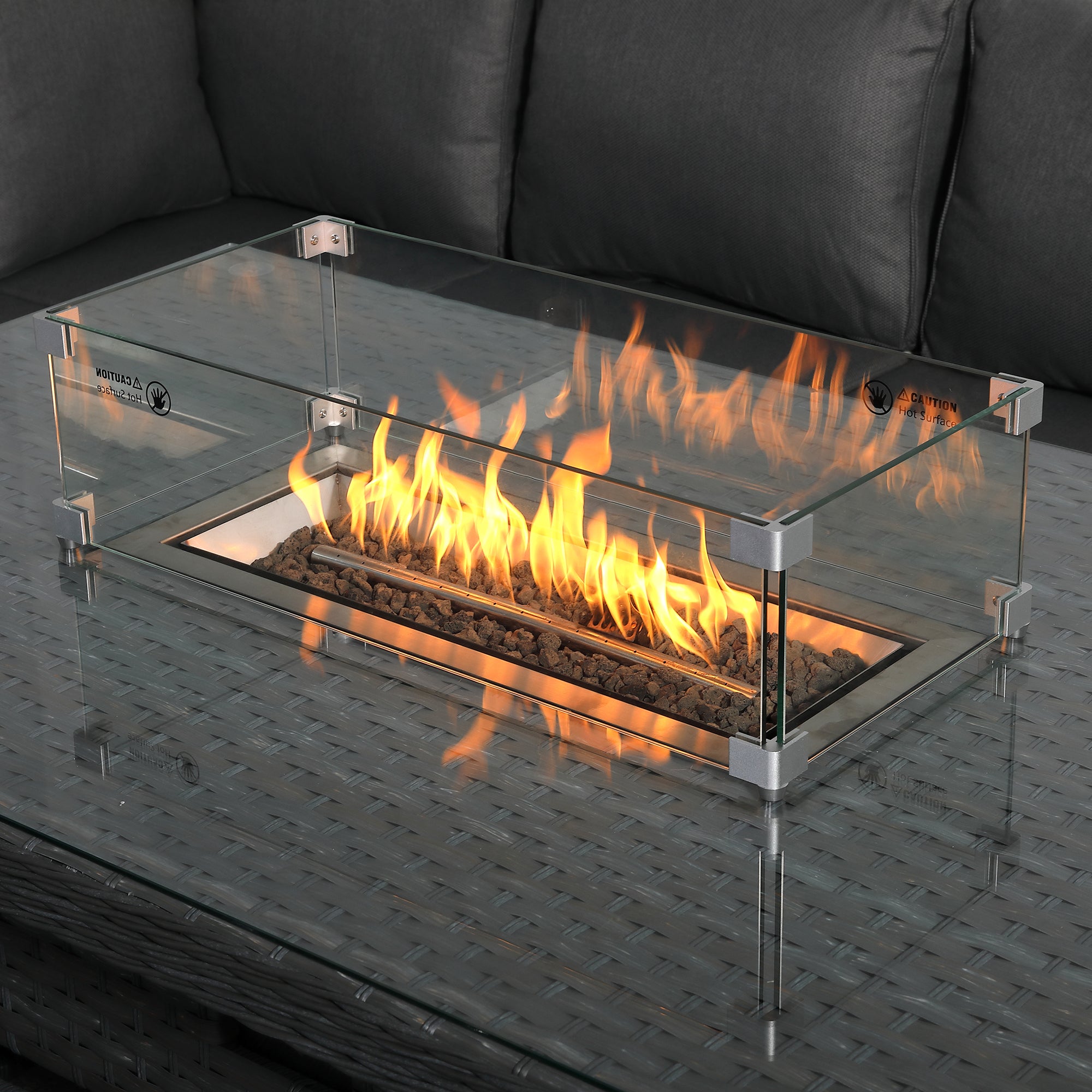 Victoria High Back Modular Corner Sofa Set & Arm Chair with Fire Pit Table in Slate Grey Weave(#529F))