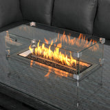 Victoria High Back Modular Corner Sofa Set & Arm Chair with Fire Pit Table in Slate Grey Weave(#529F))